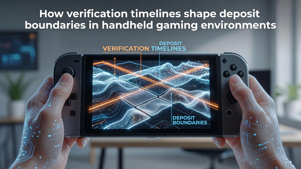 Mobile gaming interface showing verification progress alongside deposit limit indicators on a handheld device