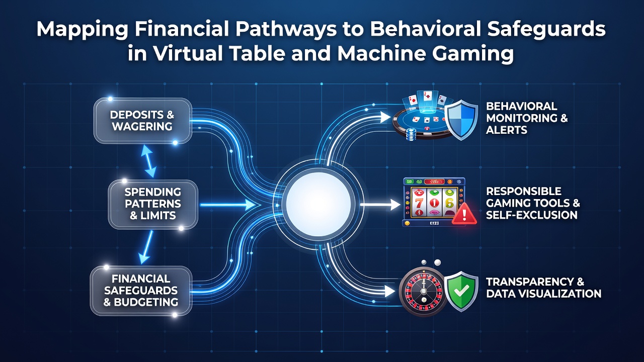 Digital interface showing secure payment options connected to responsible gaming tools in virtual casino environments