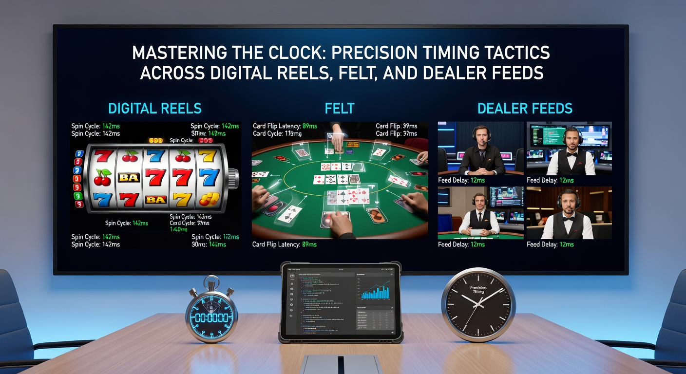 Close-up of a live dealer shuffling cards at a blackjack table, with overlaid digital clock and RTP graphs illustrating peak timing windows