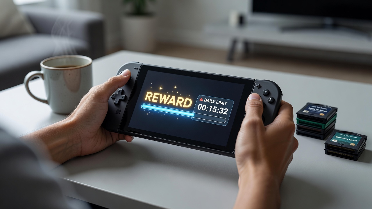 User adjusting self-imposed limits in a mobile entertainment app with reward progress visible